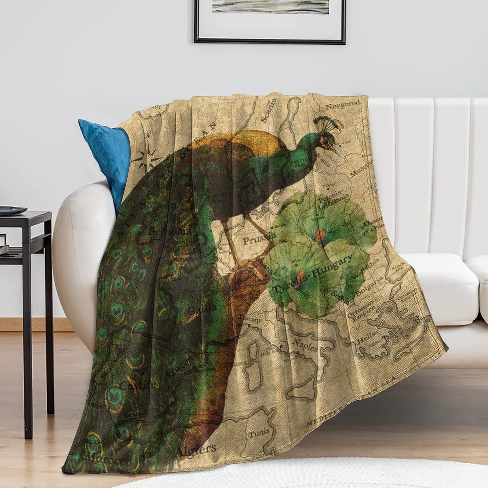 Couverture lit plumes de paon 127x152 cm cadeau de pendaison
