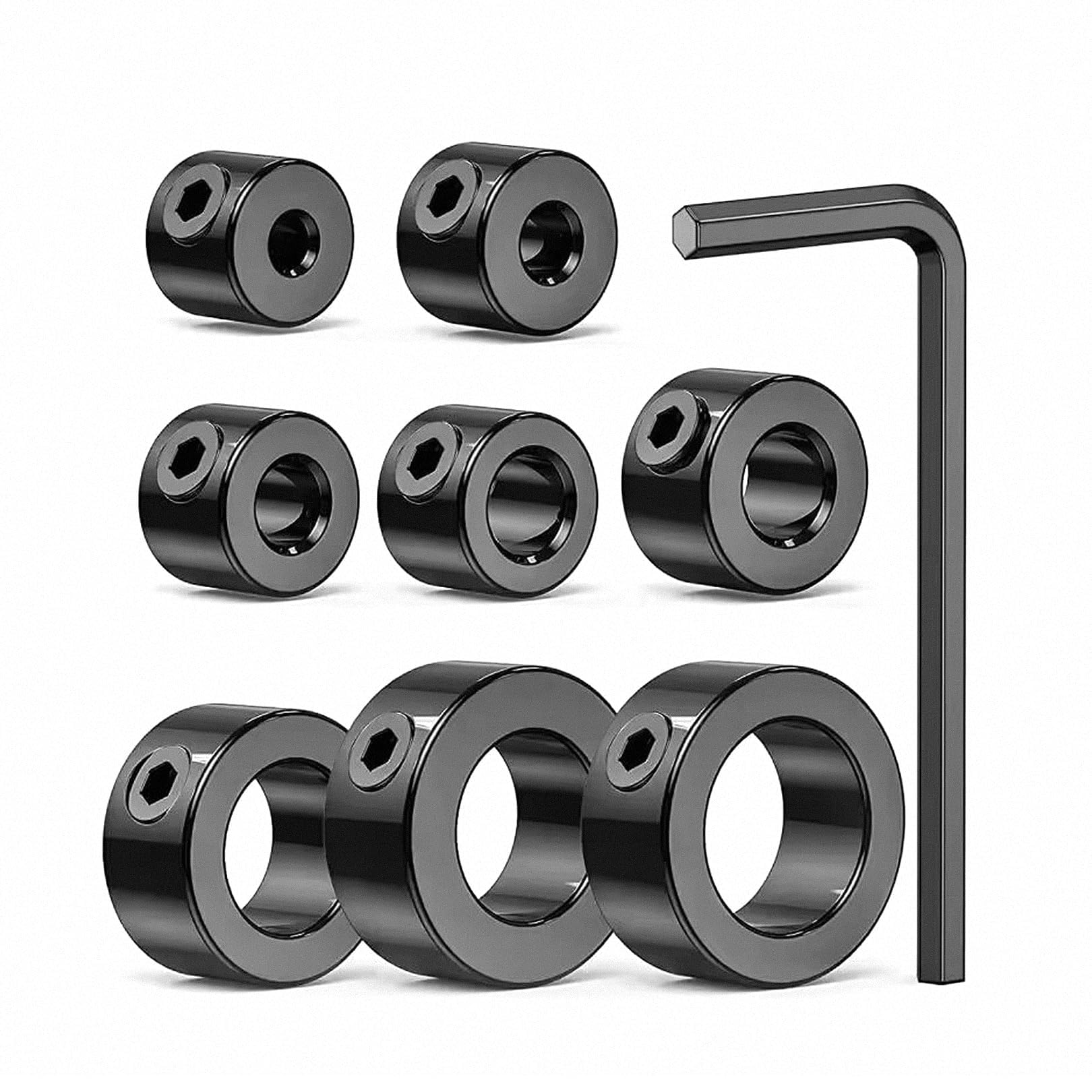 Vnidjgb 8 Pcs Drill Bit Depth Stop, 3/4/5/6/8/10/12/16Mm Drill Bit Depth Stop Collar Ring Positioner Locator, Drills Depths Stoppers With Hexagon Wrench, For Woodworking Positioning Consistent Drilling.