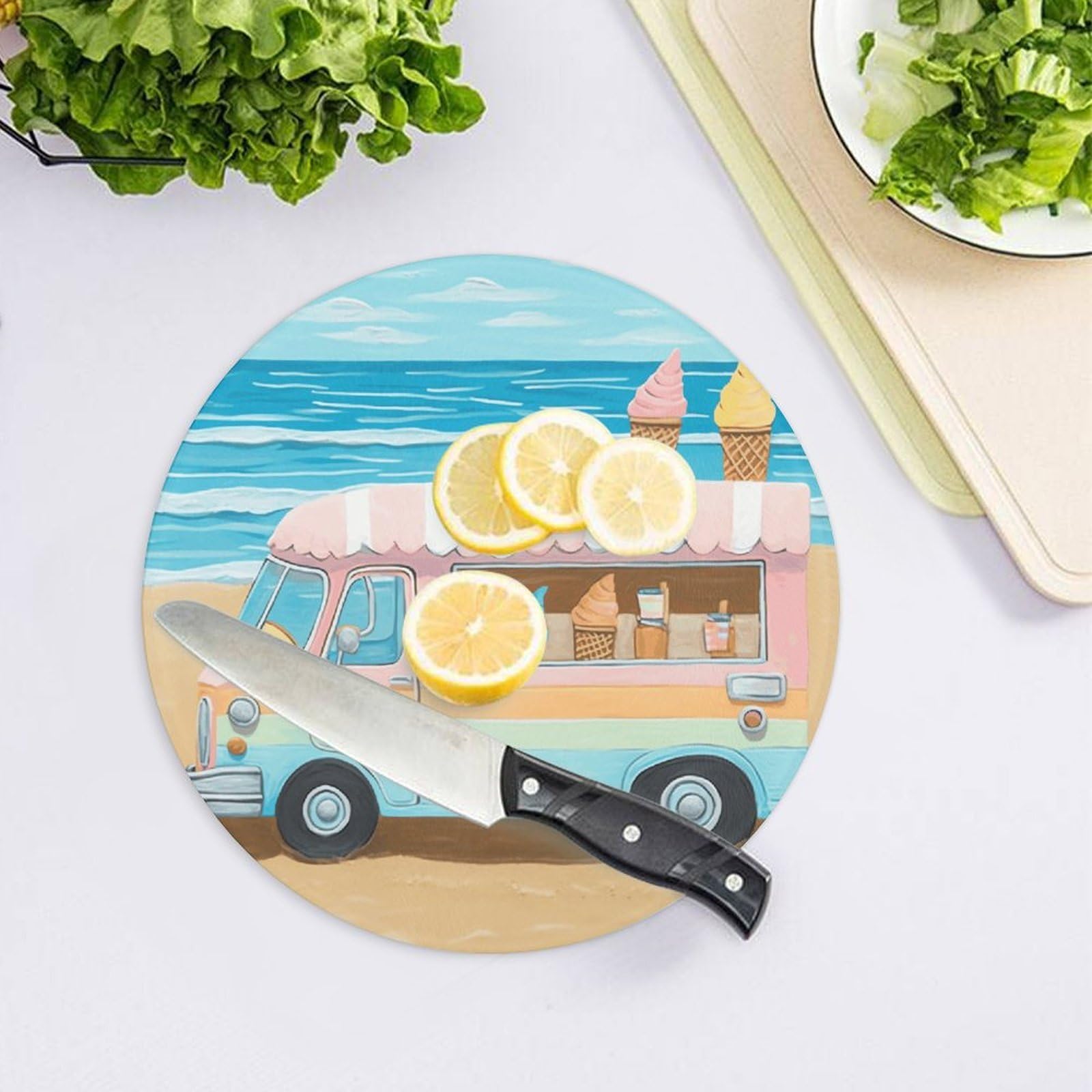 Tagliere rotondo per gelato estivo da spiaggia, facile da pulire, taglieri per cucina di grandi dimensioni 7,9, taglieri essenziali da cucina, comodo per carne e verdure