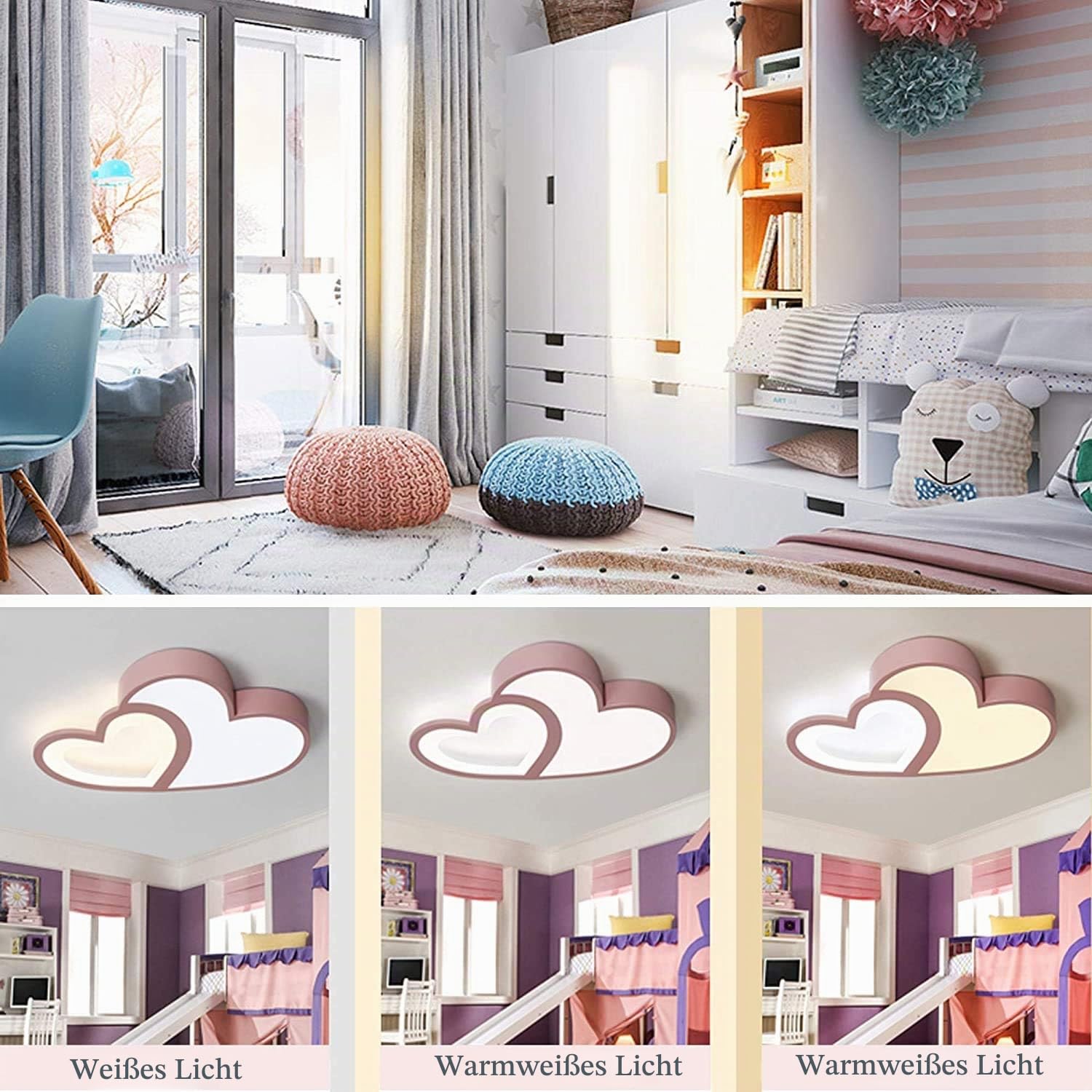 LED Kinder Deckenleuchte Cartoon Lampe Kinderzimmerlampe Design Acryl Hölzern Lampeschirm Deckenlampe Zimmer Schlafzimmer Dimmbar Mit Fernbedienung Jungen Mädchen Moon Sternuniversum Kronleuchter,Rosa