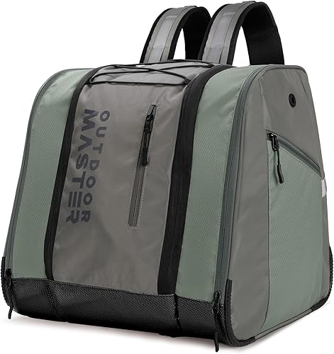OutdoorMaster Bolsa para botas de esquí de 38L, mochila para botas de snowboard de viaje aéreo con parte inferior impermeable para casco de esquí,