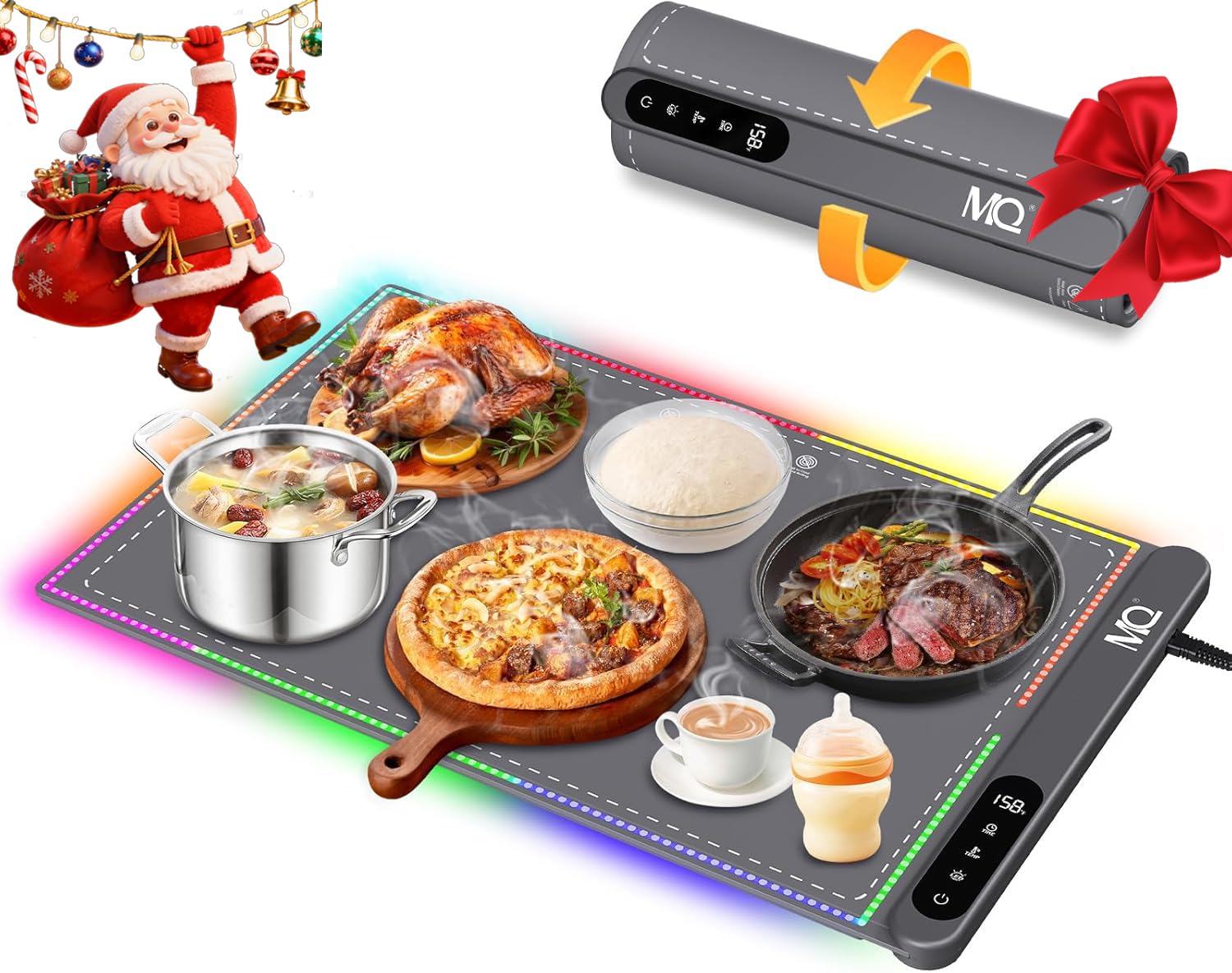 Tapis chauffant portable pour nourriture et buffet plateau électrique enroulable et pliable