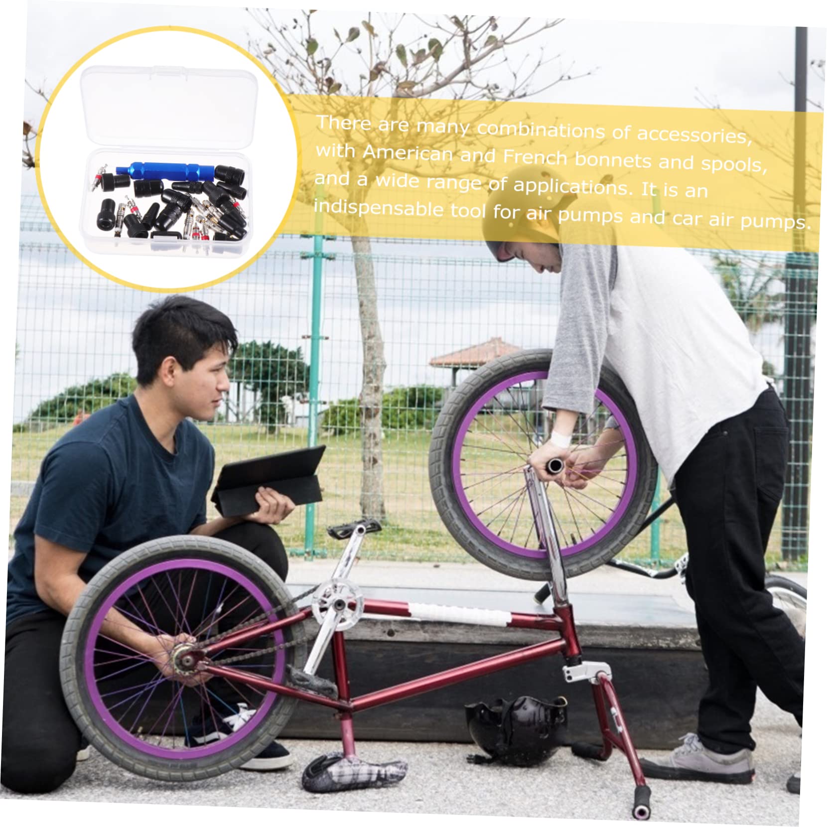 Yardwe 2 Sätze STK Ventiladapter Zubehör Automobil Kernentferner-Werkzeugsatz schlauchlos Fahrradzubehör Radstamm Reparierwerkzeug Aufblasvorrichtung Schrader Aluminiumlegierung