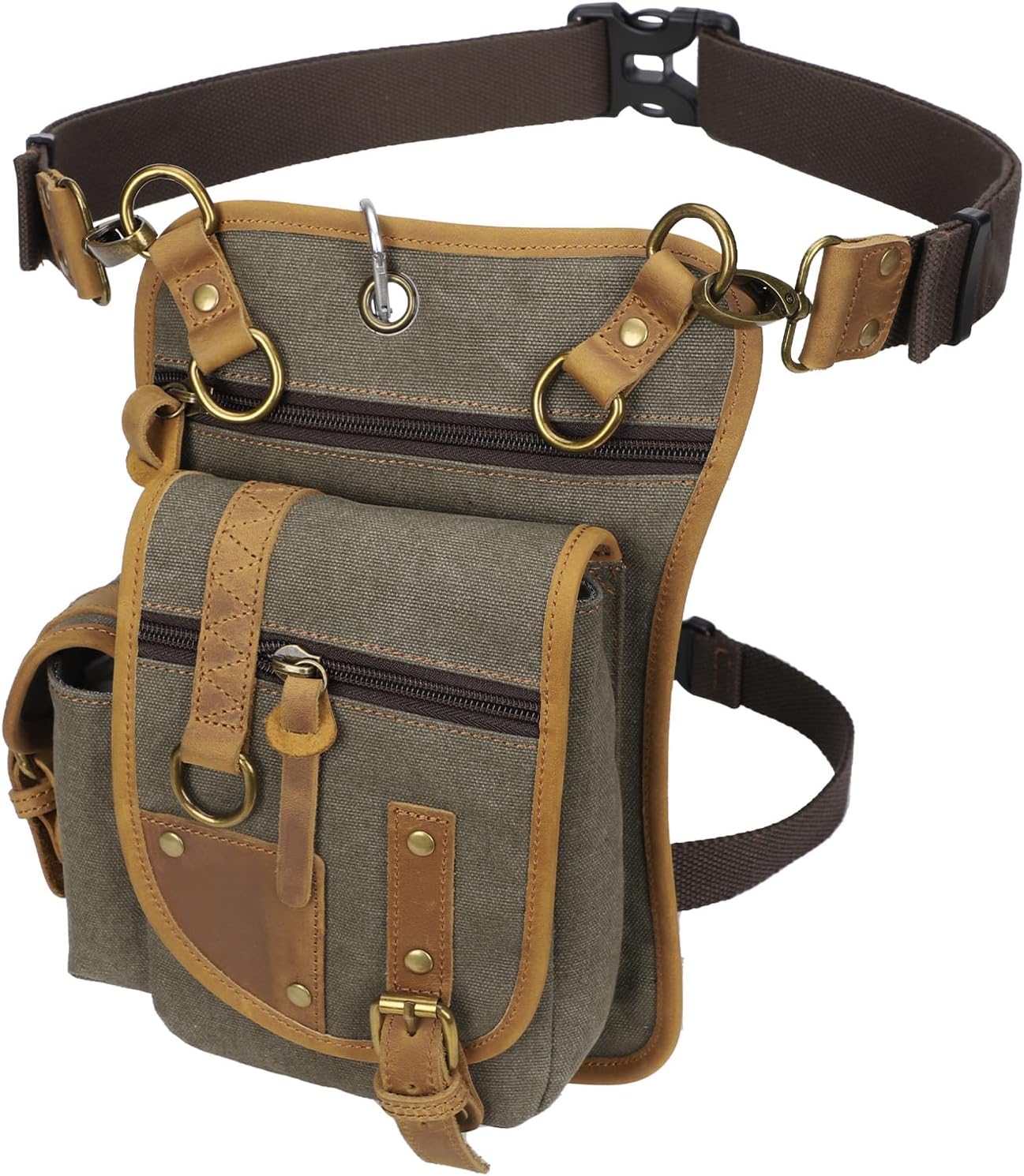 Canvas Drop Leg Bag Tactical Thigh Outdoor Waist Pack for Men Women Military Cycling Multi-Pocket Waist Fanny Pouch Daypack (C116-Olive Green)