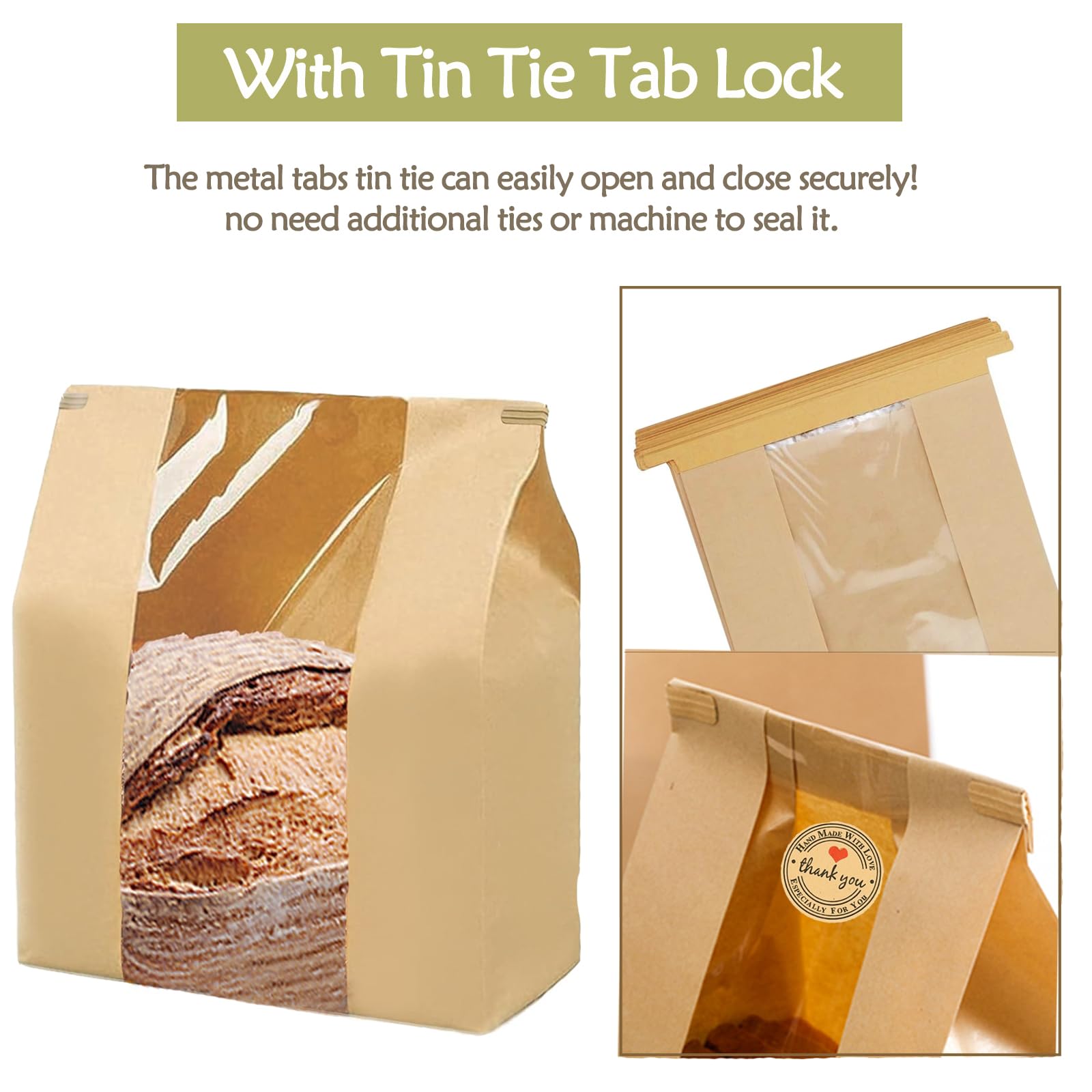 100 bolsas de papel para pan casero, bolsas de pan de masa madre para pan casero, bolsas de pan de masa madre para pan casero, bolsas de pan de almacenamiento de masa madre con ventana para pan,