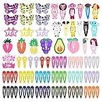 KUBOM 100 Pack Snap Hair Clips for Girls, 2 Inch Cute Color Metal No Slip Hair Clip Barrettes for Toddlers Kids Women