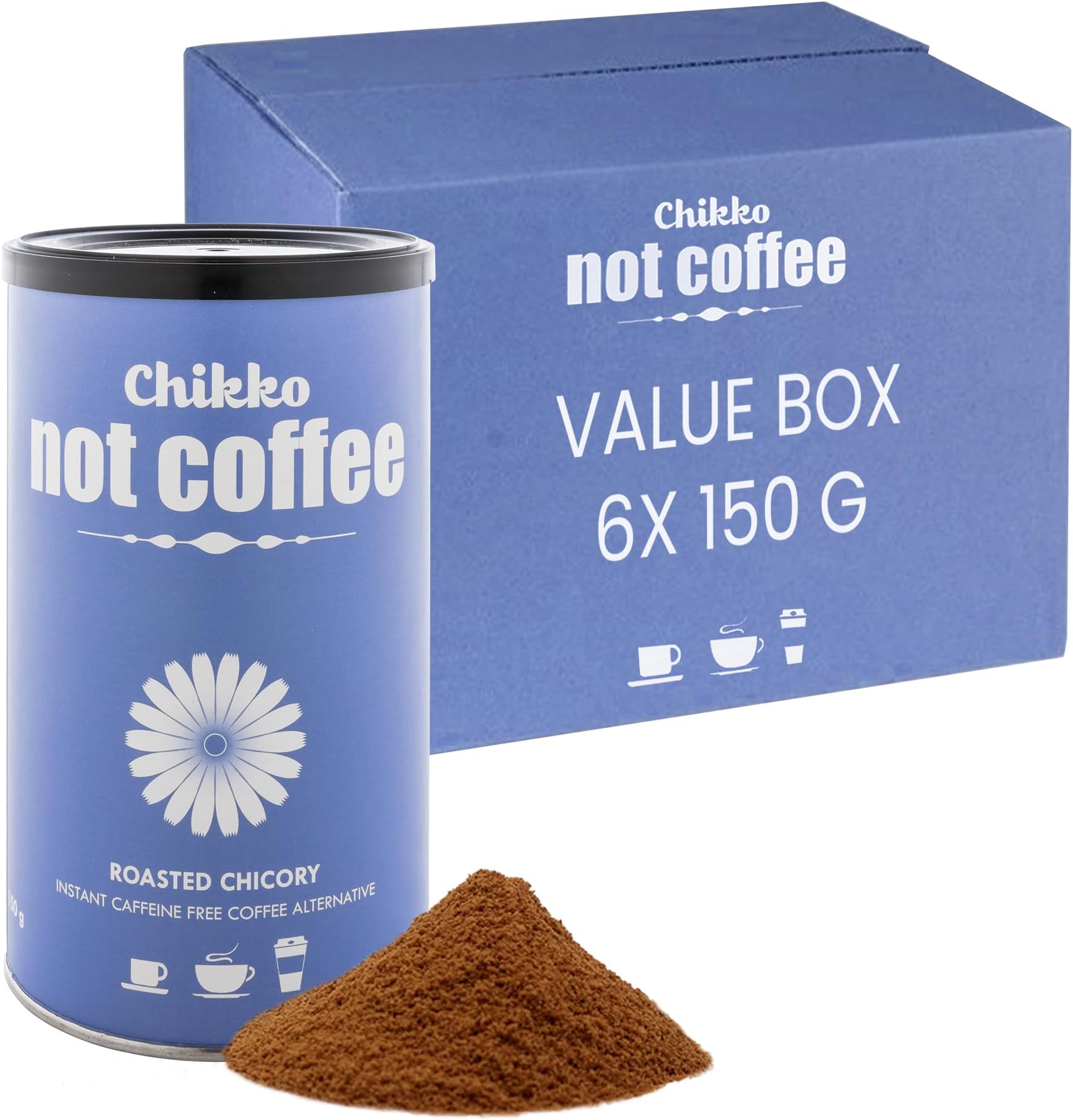 Chikko Not Coffee Organic Chicory Coffee 6x150g - No Added Sugars - Instant Decaf Coffee Alternative, Vegan - Made from Natural Roasted Chicory Root Powder - No Chemicals