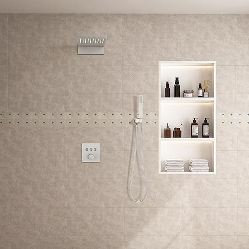 Miniatura 9 de CASAINC Cabezal de ducha de lluvia de 20 pulgadas con mano, sistema de ducha termostático montado en la pared, juego completo de grifos de ducha de