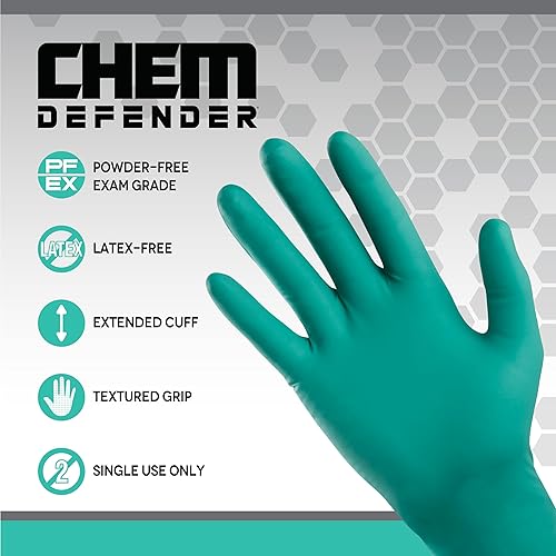 Miniatura 4 de SAS ChemDefender - Guantes desechables de cloropreno sin polvo, 5 mil, grandes, resistentes a productos químicos, puntas de los dedos texturizadas,