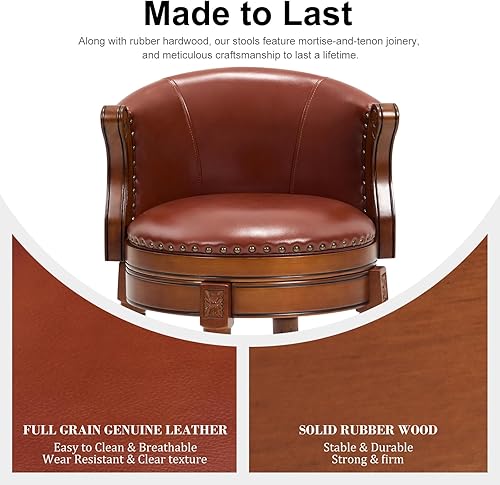 Miniatura 7 de CozyRain Taburetes de bar de madera de goma, taburete de bar tapizado de cuero con respaldo y reposapiés para el hogar, cocina, mostrador, comedor