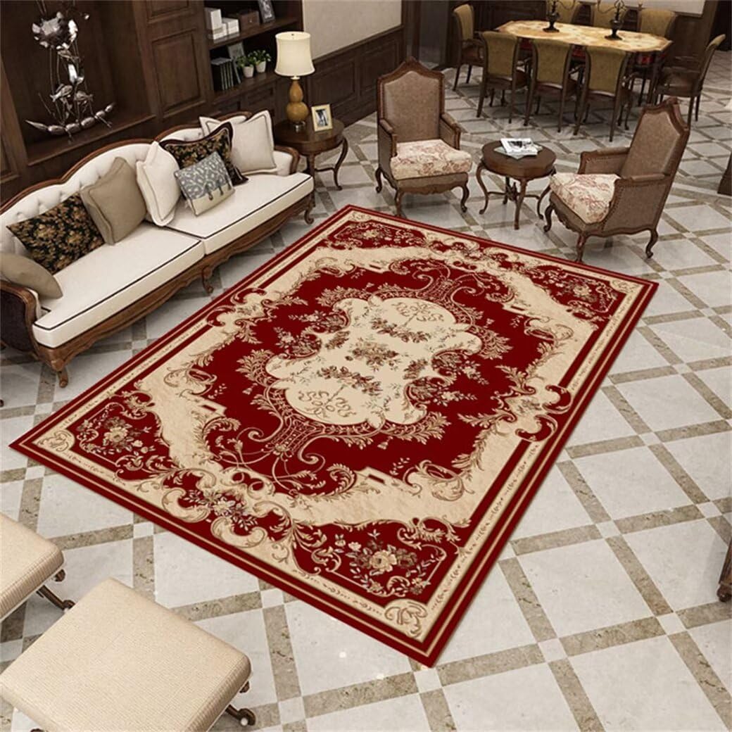 Tapis lavable 180x230 cm rouge antidérapant et facile à nettoyer pour enfant
