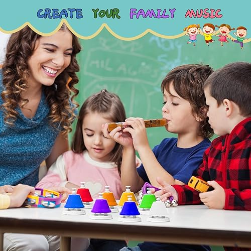 Miniatura 7 de Campanas de escritorio, campanas de mano diatónicas arcoíris para niños con 17 cancioneros y tarjetas musicales, juguetes de aprendizaje musical