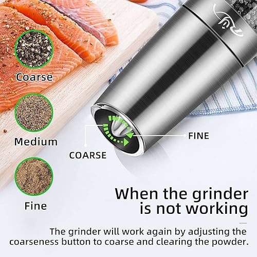 Miniatura 14 de Rongyuxuan juego de molinillo eléctrico por gravedad de sal y pimienta, molinillo automático de pimienta y sal, funciona con pilas, molienda