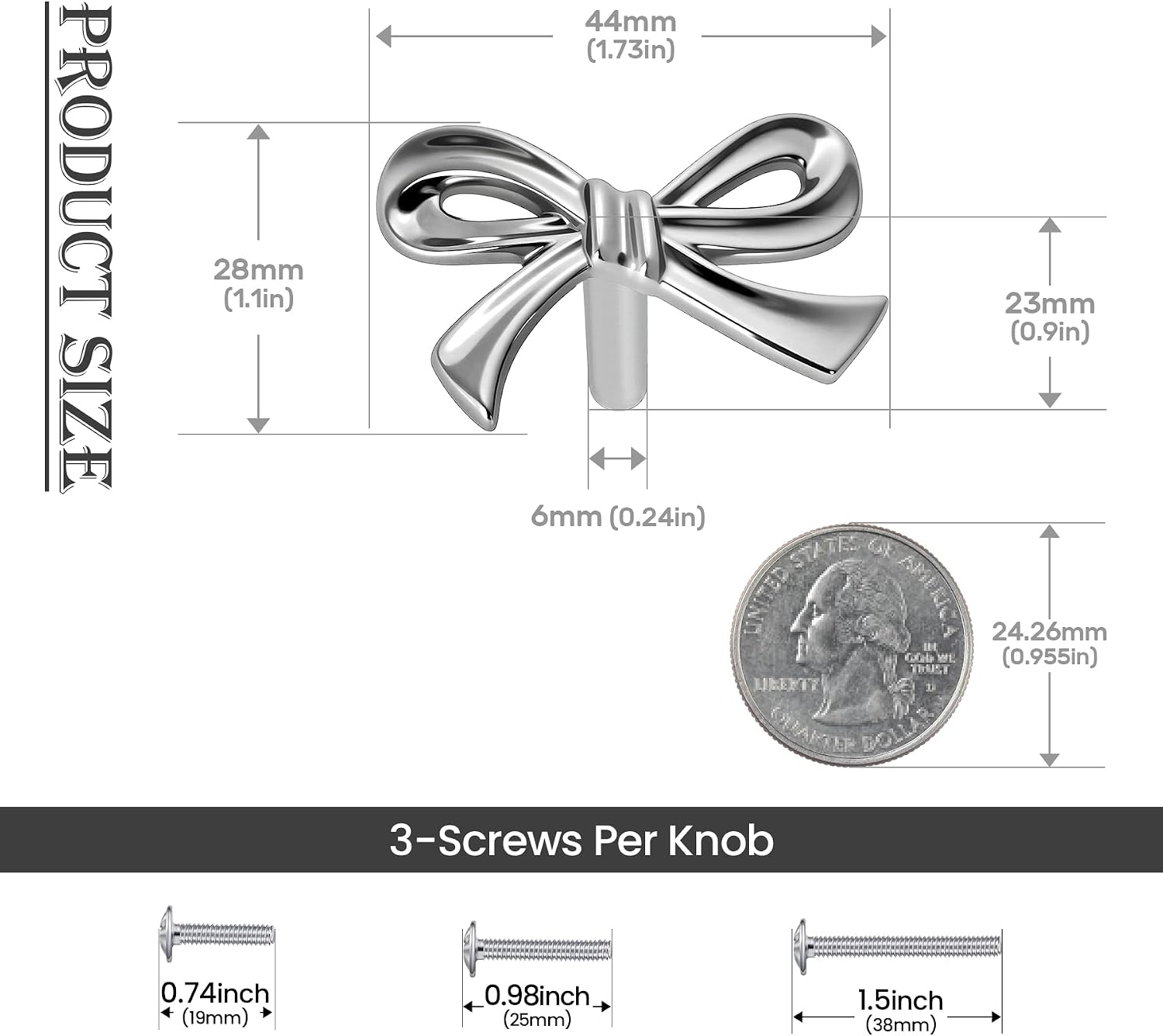 8 Pack Small Polished Chrome Bow Dresser Cabinet Knobs, 1.7 Inches image 2