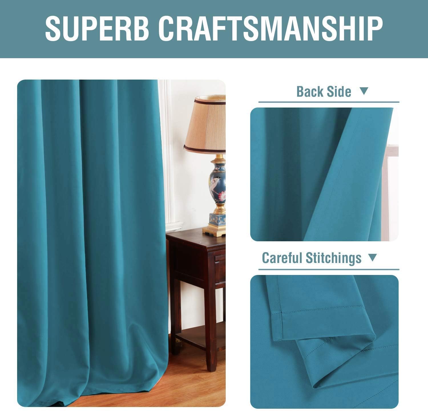H.VERSAILTEX Blackout Curtains Drapes 63 Inch Length for Bedroom/Living Room, Thermal Insulated Small Curtain for Bedroom, Grommet Top - Solid in Turquoise Blue (One Panel), 52"W x 63"L - Image 3