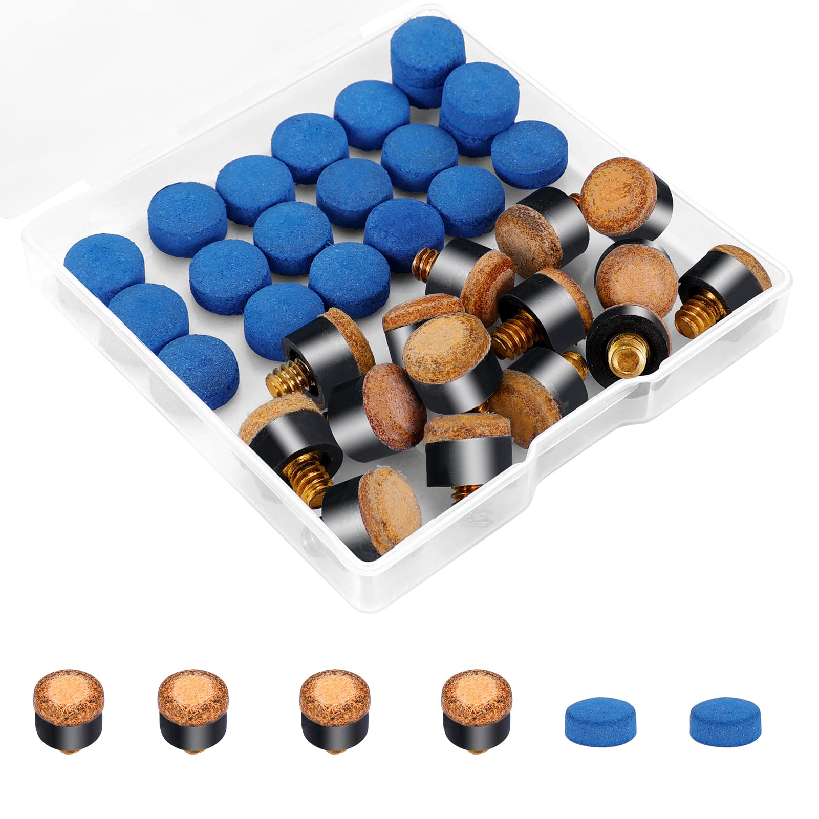 HXC35Pcs Cue Tips 10 mm Pool Cue Tips Screw On and Blue Diamond Cue Tips Hard Cue Tips for Pool Cues and Snooker Cue Tips Replacement with Storage Box