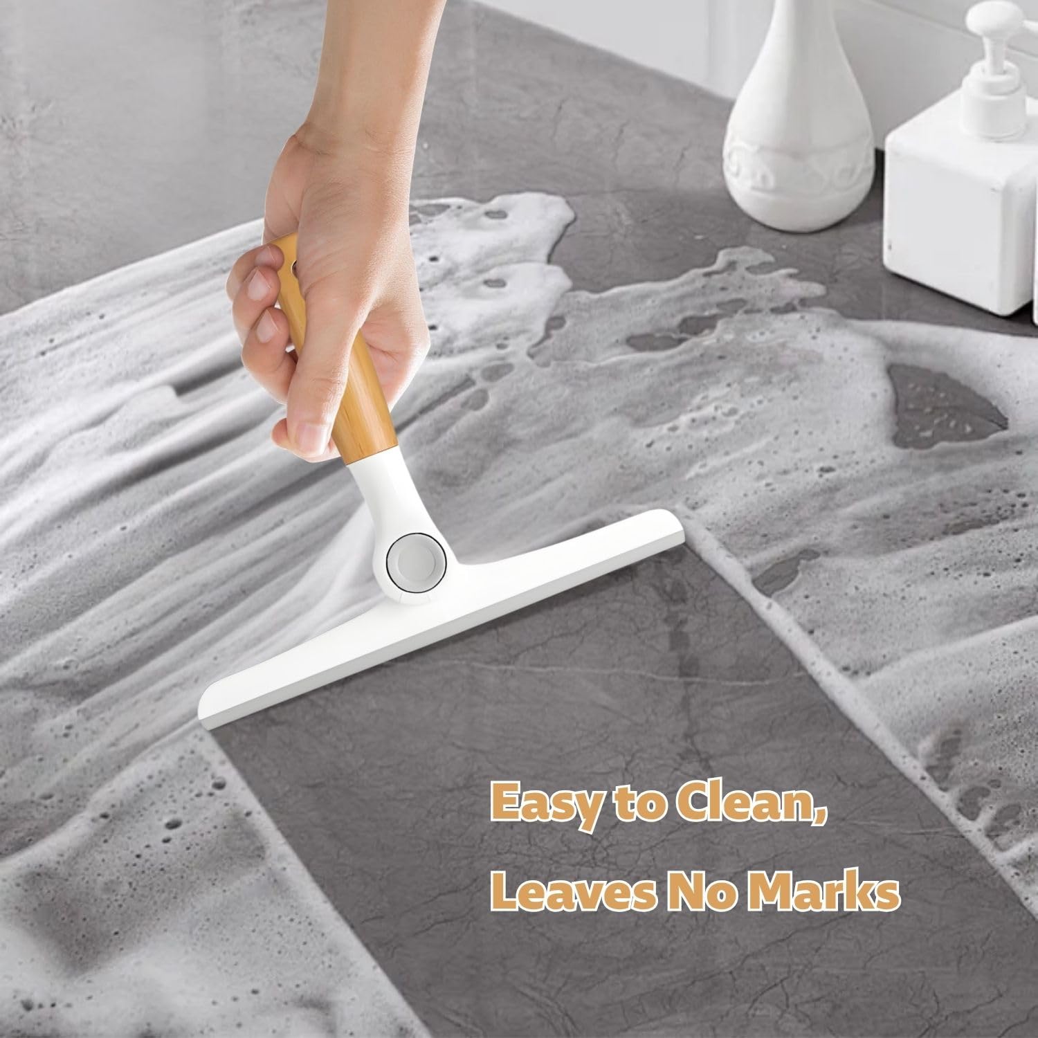 Raclette de douche avec lèvre en silicone, pivotante à 360 °, raclette pliable avec poignée en bambou, pour paroi de douche, fenêtre et surfaces en verre - 5