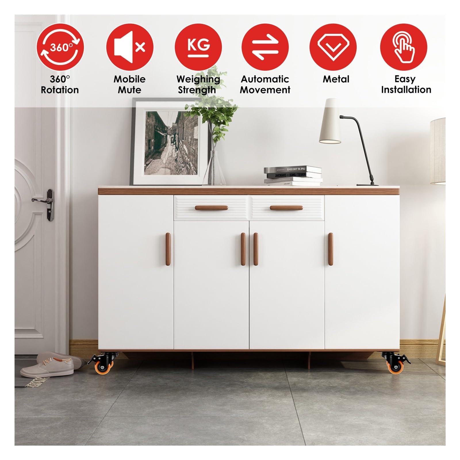 2inch Furniture Caster Soft Rubber Universal Wheel Castors Casters Per Casa e Ufficio(4pcs)