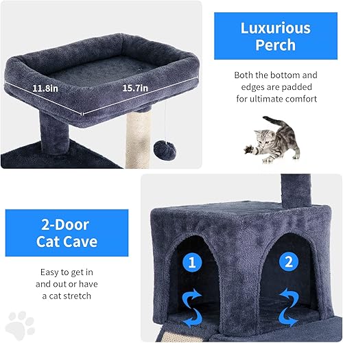 Miniatura 4 de BestPet Árbol de gato de 36 pulgadas para gatos de interior con postes rascadores, muebles de gato de varios niveles con rampa, cueva espaciosa para