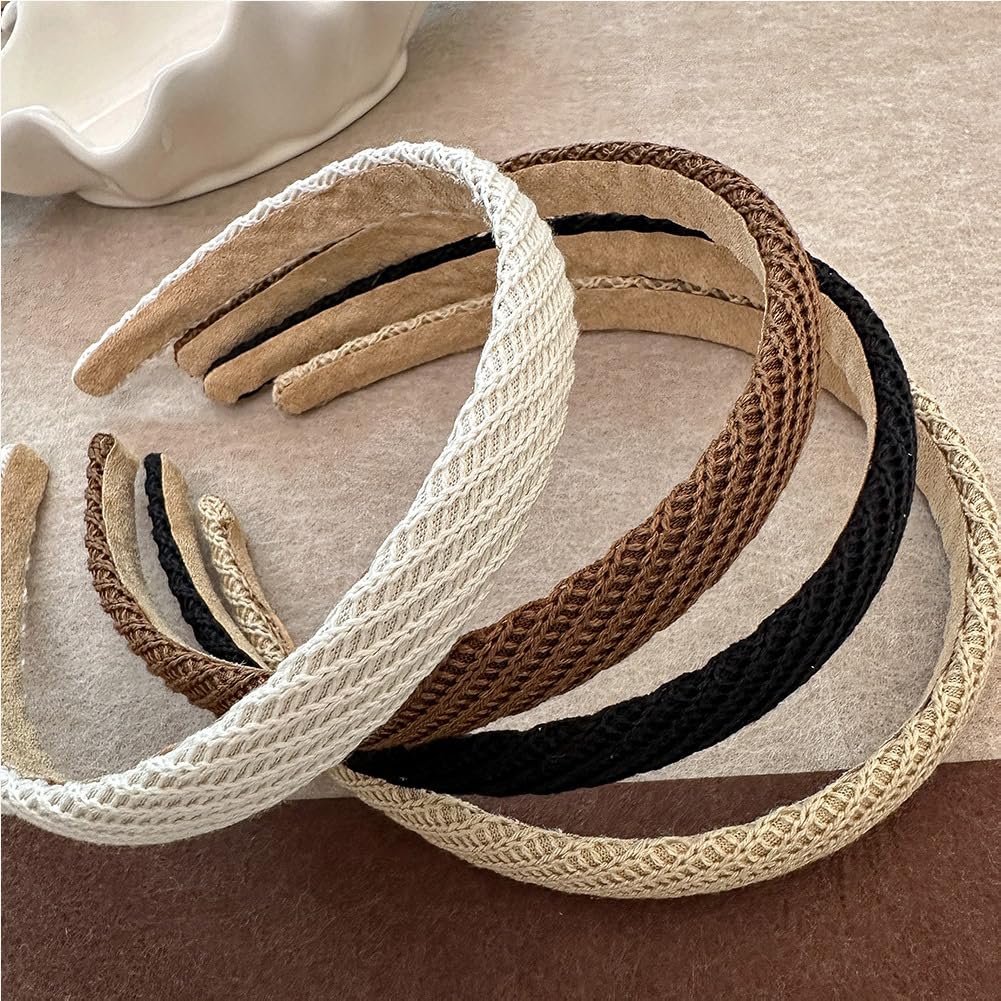 Trendy Non Slip Headbands for Women 4PCS Thin Knitted Fashion Plain Hair Bands Cute Elastic Headbands for Women & Girls 0.6 Inch Wide Women's Hair Accessories - Image 2