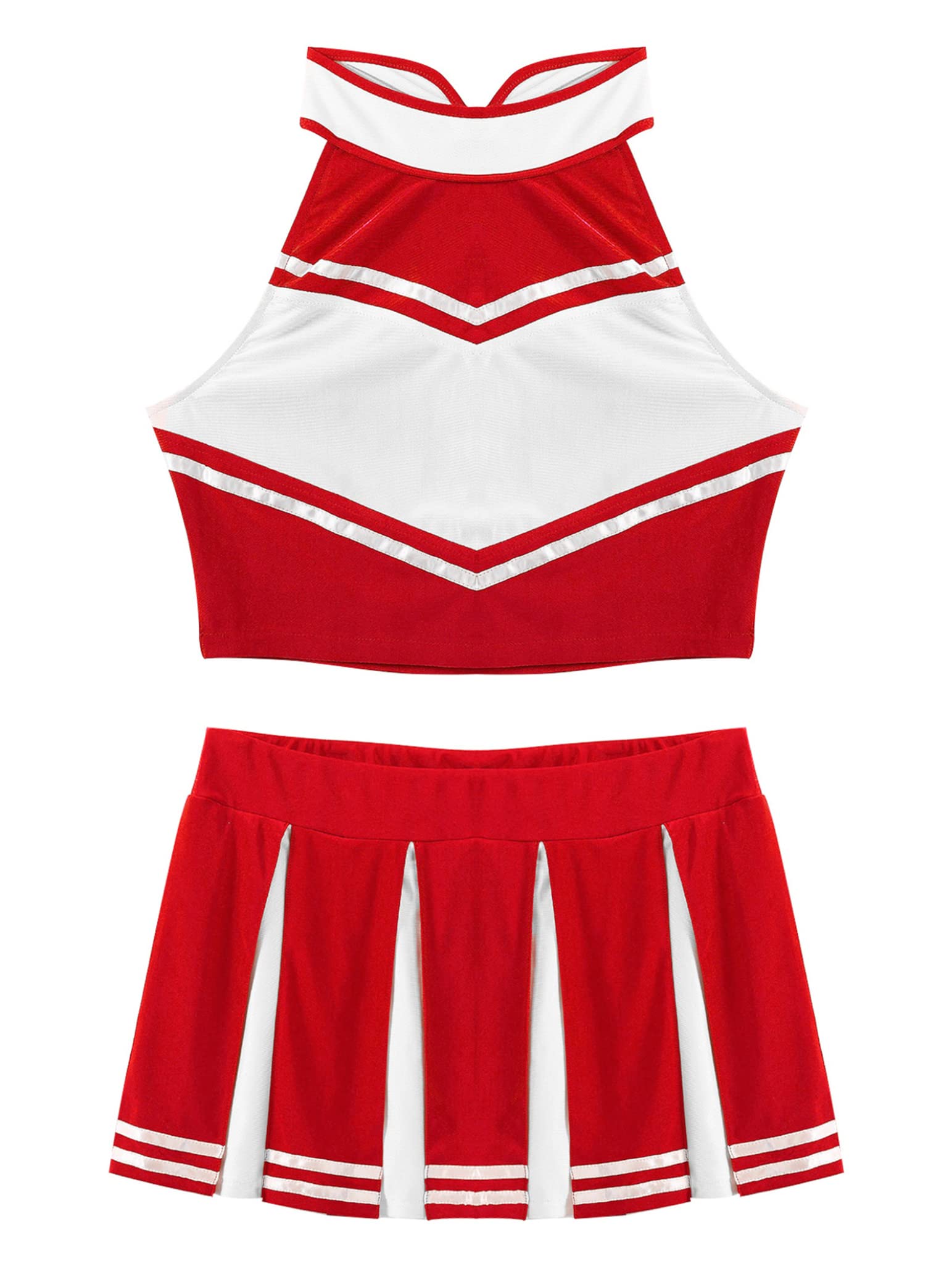 TSSOE Women Cheer Leader Costume Uniform Cheerleading Adult Dress Outfit Crop Top with Pleated Mini Skirt: X-Large Red