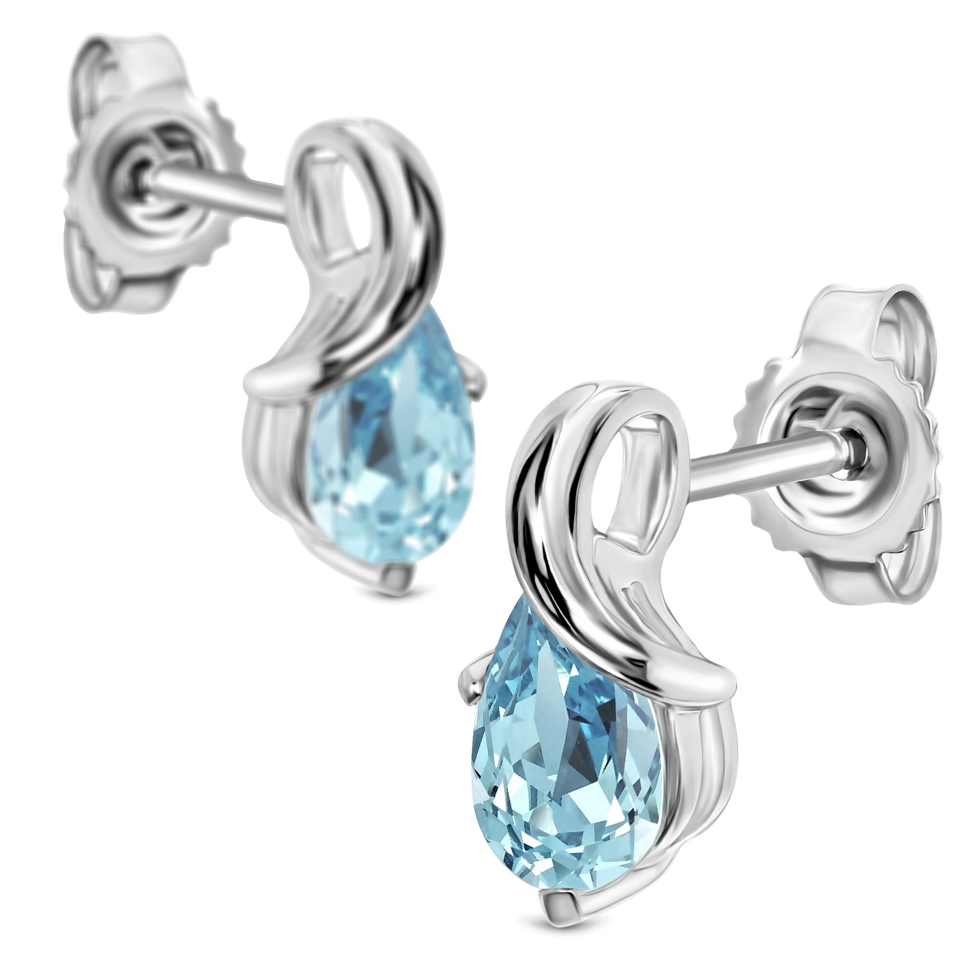 Miore Ohrstecker für Damen aus 9 kt 375 Weißgold- Gelbgold mit birnenförmigem Rubin-Smaragd-Saphir-Topas-Amethyst-Aquamarin-Geschenkbox Verpackung