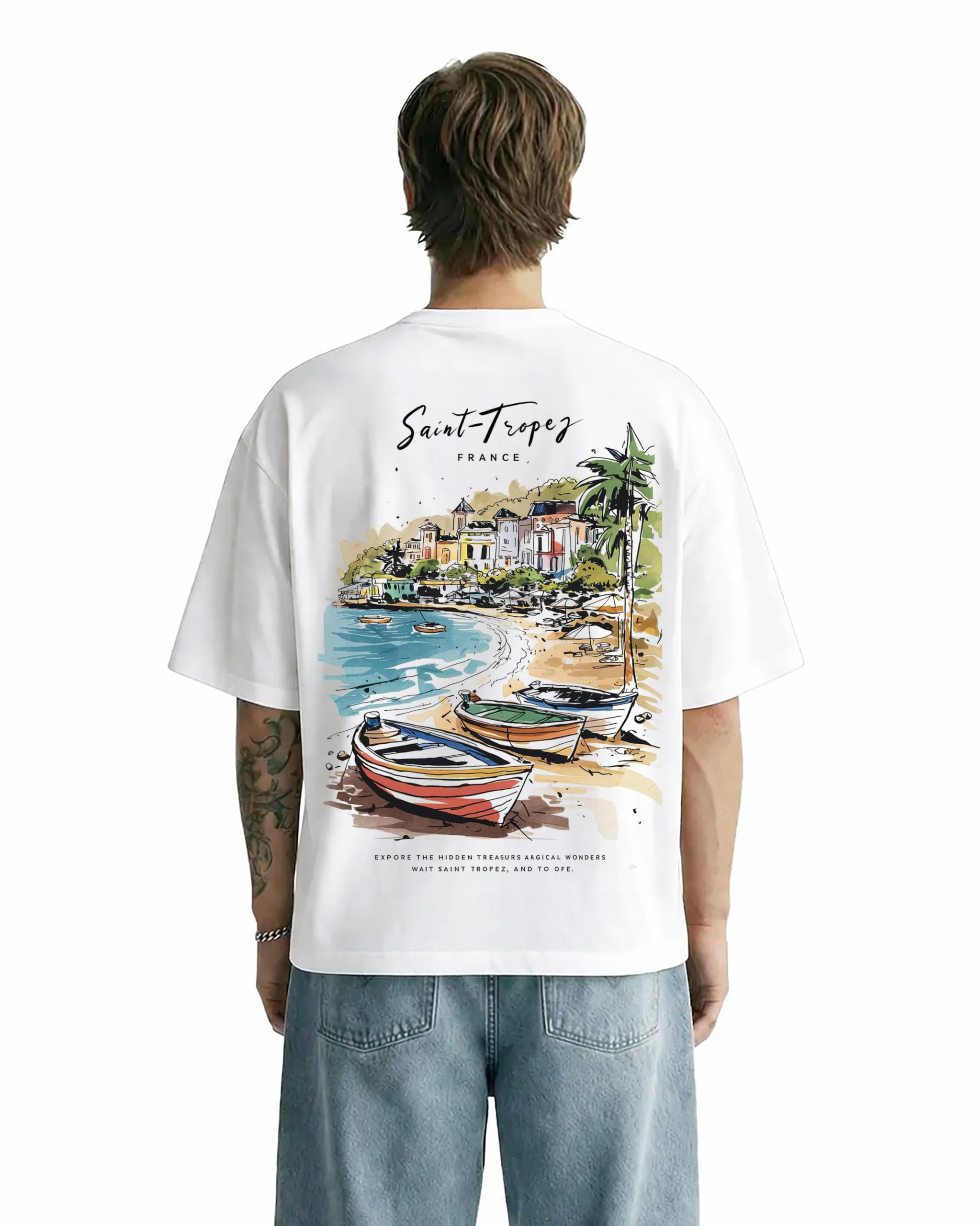 darkbuck Saint-Tropez France Graphic White Oversized T-Shirt for Men and Women | Dropshoulder Tshirt-picture-31