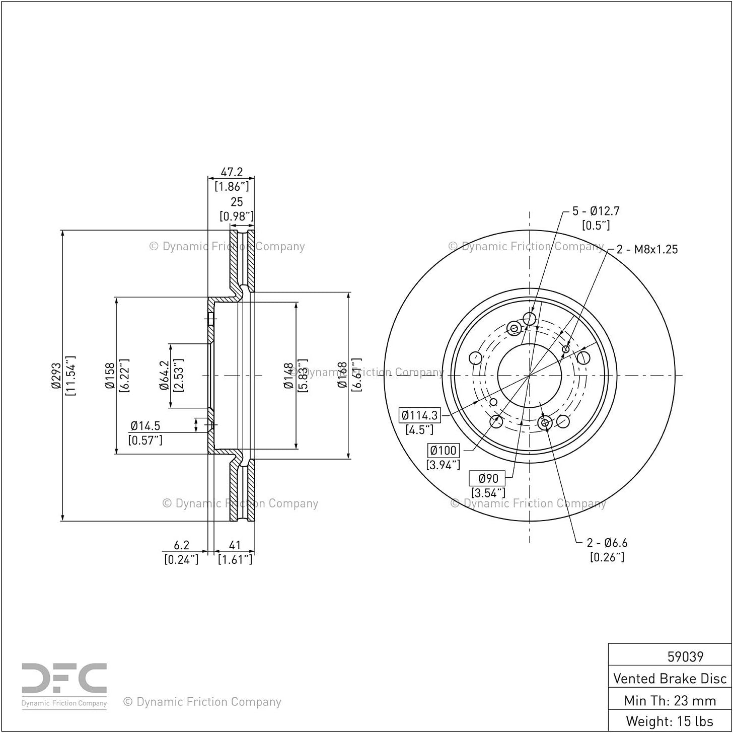 Dynamic Friction Company Front GEOSPEC Coated Brake Rotor 604-59039 (1) For 2013-2022 Honda Accord