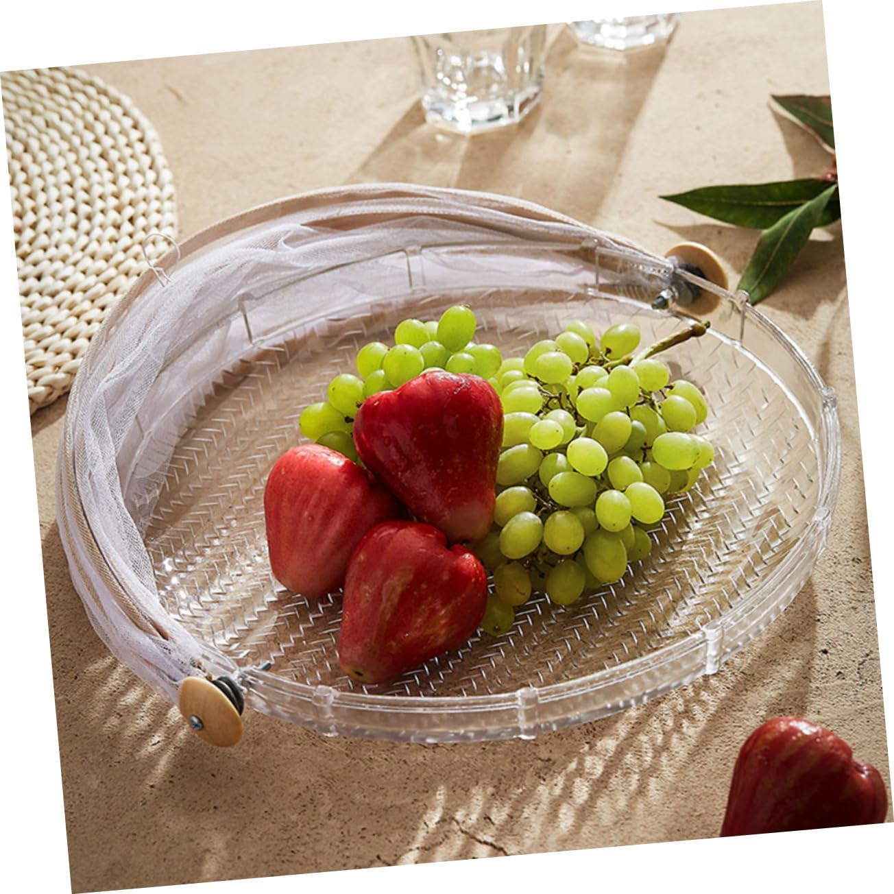 Amosfun Bamboo Drying Food Cover with Mesh Portable Outdoor Storage Basket for Fruits and Bread for Picnics and Camping Keeps Food Fresh and Protected