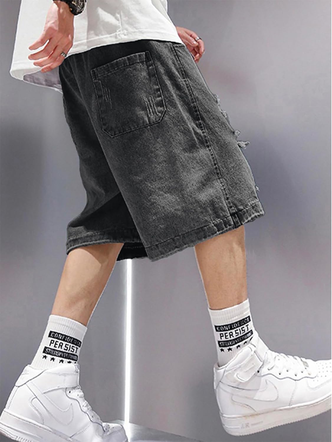 EMMIOL Baggy Jean Shorts Men, Y2k Jorts Cargo Ripped Elastic Waist, Mens Denim Shorts Comfy Casual Streetwear Summer - Image 3