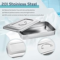 Vista 3 de Fabbay Bandejas quirúrgicas médicas, bandeja de acero inoxidable 201, organizador de instrumentos dentales, caja de metal esterilizado con tapa