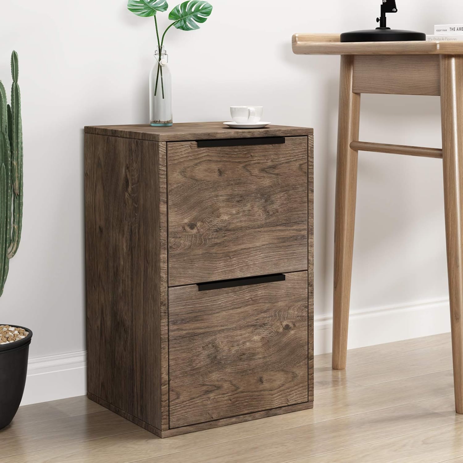 GREATMEET 2 Drawer Wooden File Cabinet, Vertical Storage Filing Cabinet with Hanging Bars for Letter Size, Home Office File Storage Cabinet, Grey : Tools & Home Improvement