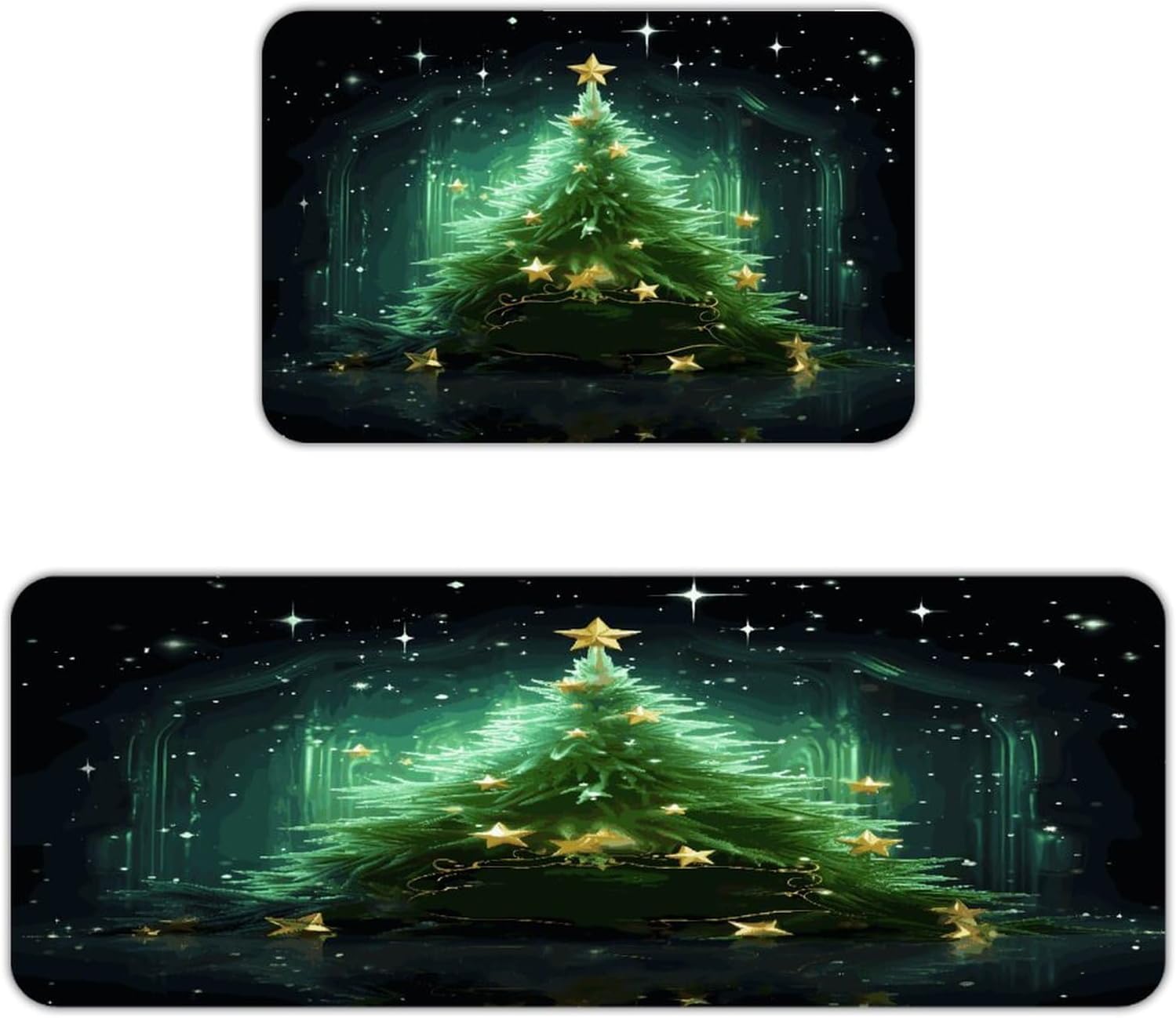 Green Christmas Tree Kitchen Mats with 2PCS Non-Slip Washable,Kitchen Rug Heavy Duty Durable, Floor Mats for Kitchen,Office,Sink,Laundry
