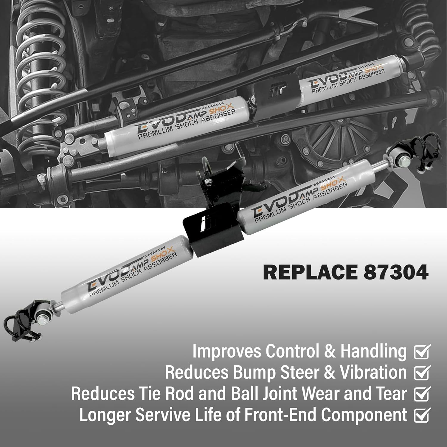 N3 Dual Steering Stabilizer for Jeep Wrangler JL 2018-2024, for Jeep Gladiator JT 2020-2024 with 2.5" of Lift or Higher, Replacement Part for 87304