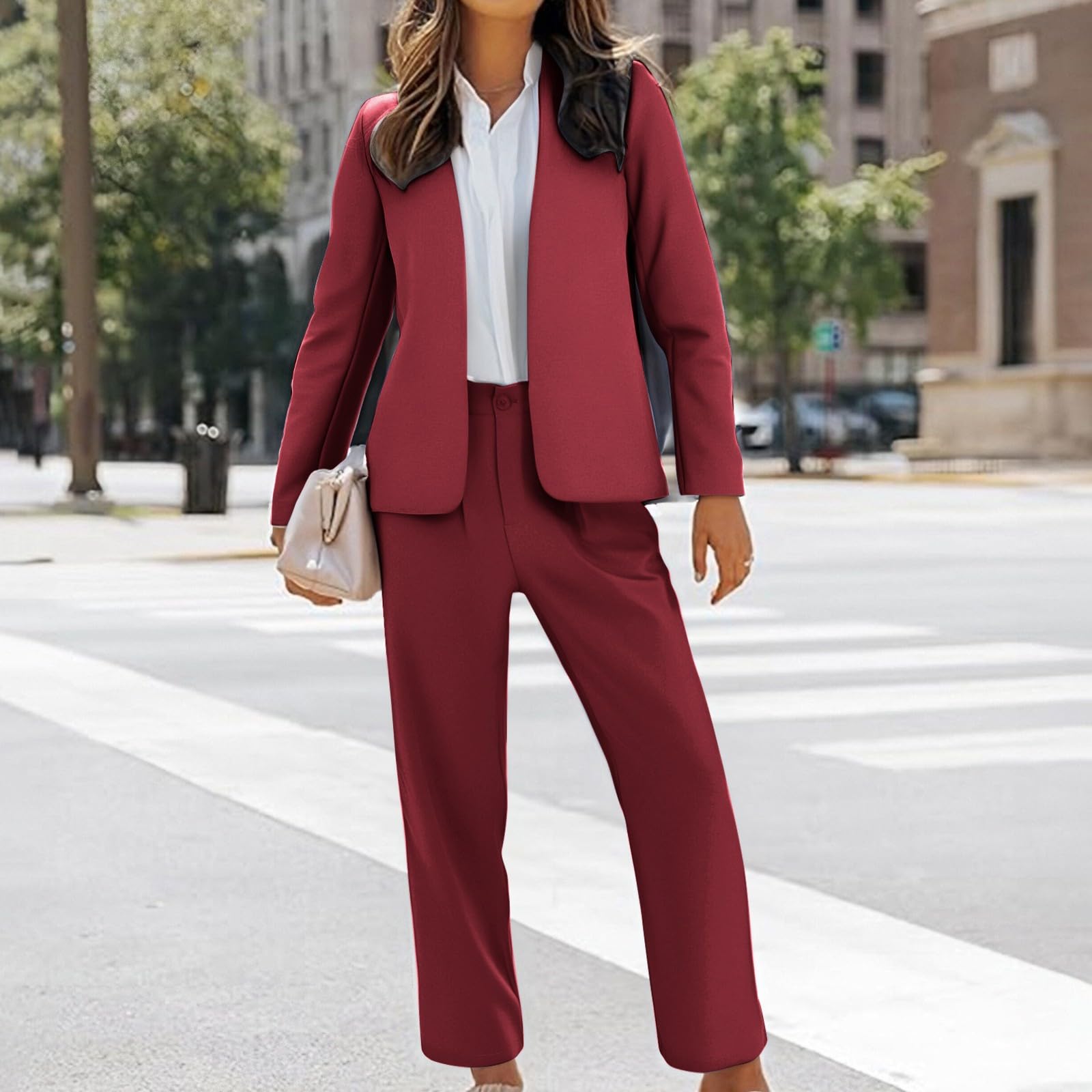 Abiti casual eleganti da donna, abiti eleganti per le donne taglie forti autunno – elegante set da lavoro per ufficio ufficio moda tinta unita abito a maniche lunghe comodo blazer cappotto e pantaloni