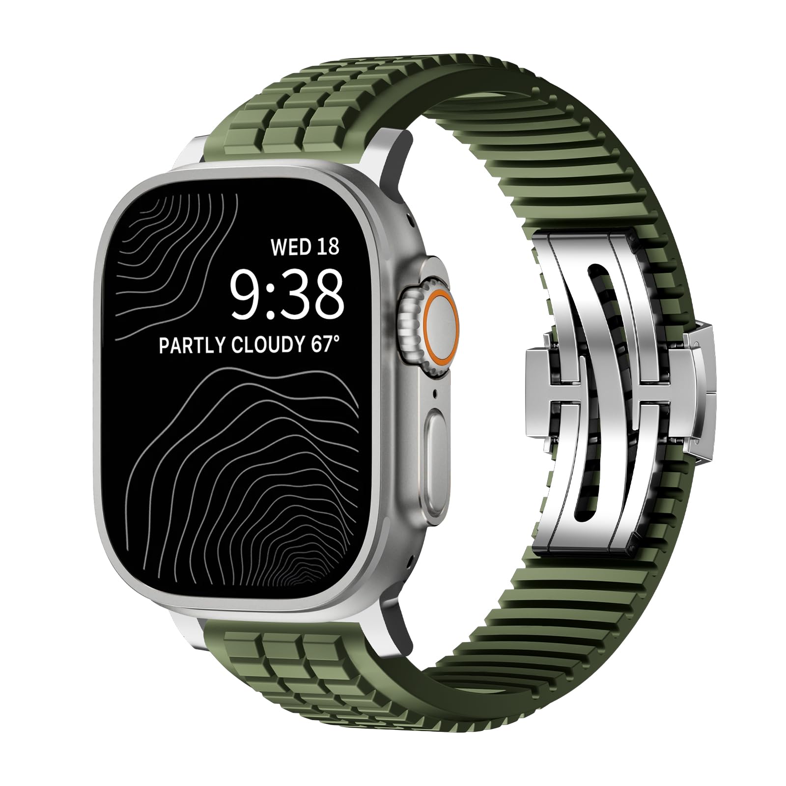 FKM Rubber Band Compatible with Apple Watch Ultra 2 Bands for Men 49mm 46mm 45mm 44mm, Luxury Rugged Silicone Strap with Metal Connector for iWatch