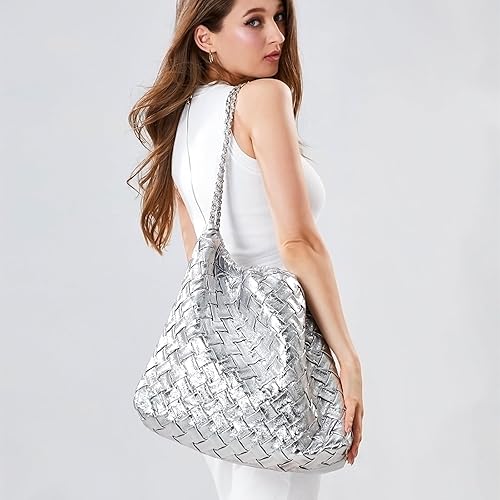 Miniatura 2 de Bolso de mano tejido para mujer, bolso de mano de cuero vegano, bolsos grandes con bolso, bolsa de hombro, estilo hobo casual