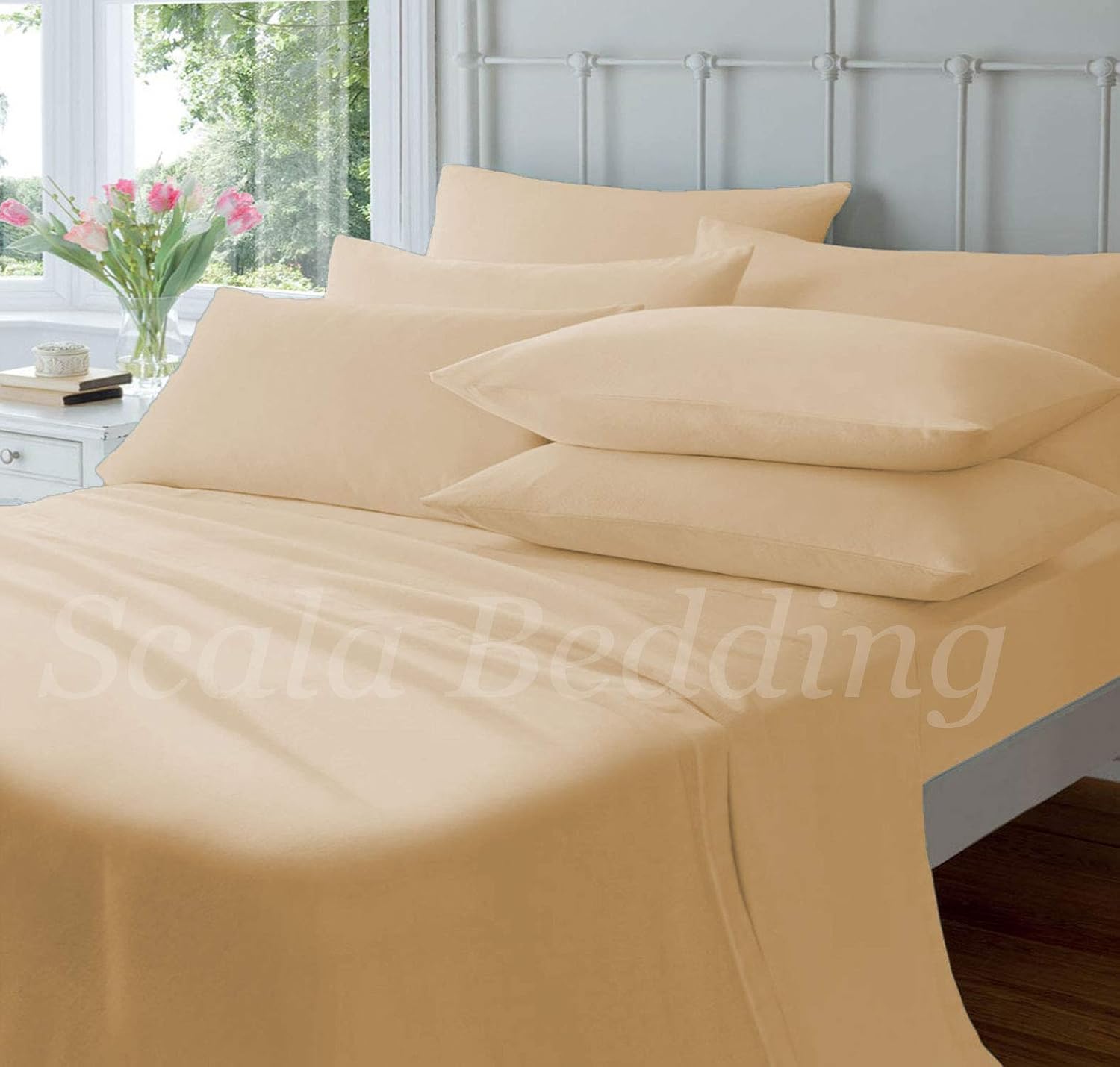 800 TC 100% Egyptain Cotton Sheet King Size Sheets Set, 4 -Piece Long-Staple Combed Cotton Best Sheets for Bed, Breathable, Soft & Silky Weave Fits Mattress Upto 18'' Deep Pocket-Beige