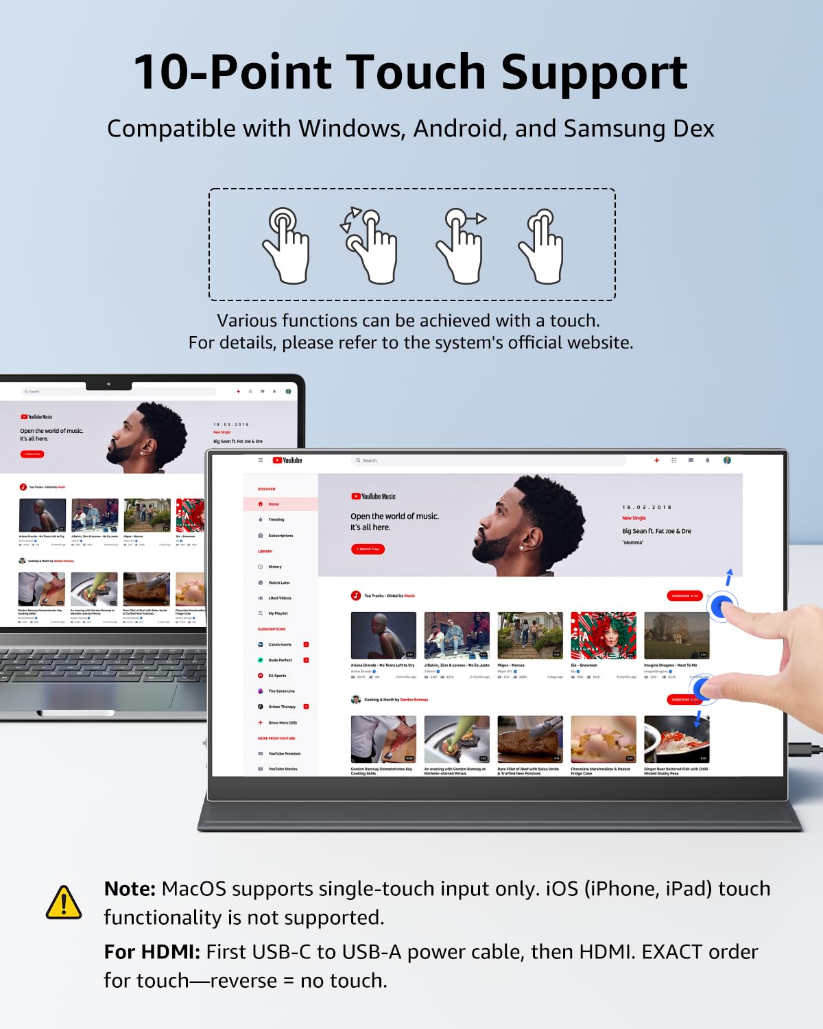 Yodoit Monitor Portatile con touch screen, display IPS da 15,6" 1920×1080P FHD con touch a 10 punti, connettività USB-C e HDMI, altoparlanti integrati e Smart Cover, per laptop/PC/Mac/PS3/4/5/Xbox