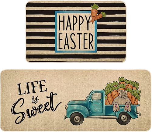 Life is Sweet - Juego de 2 tapetes de cocina y puertas, antideslizante, absorbente, decoración de temporada de cocina, 17 x 29 y 17 x 47 pulgadas,
