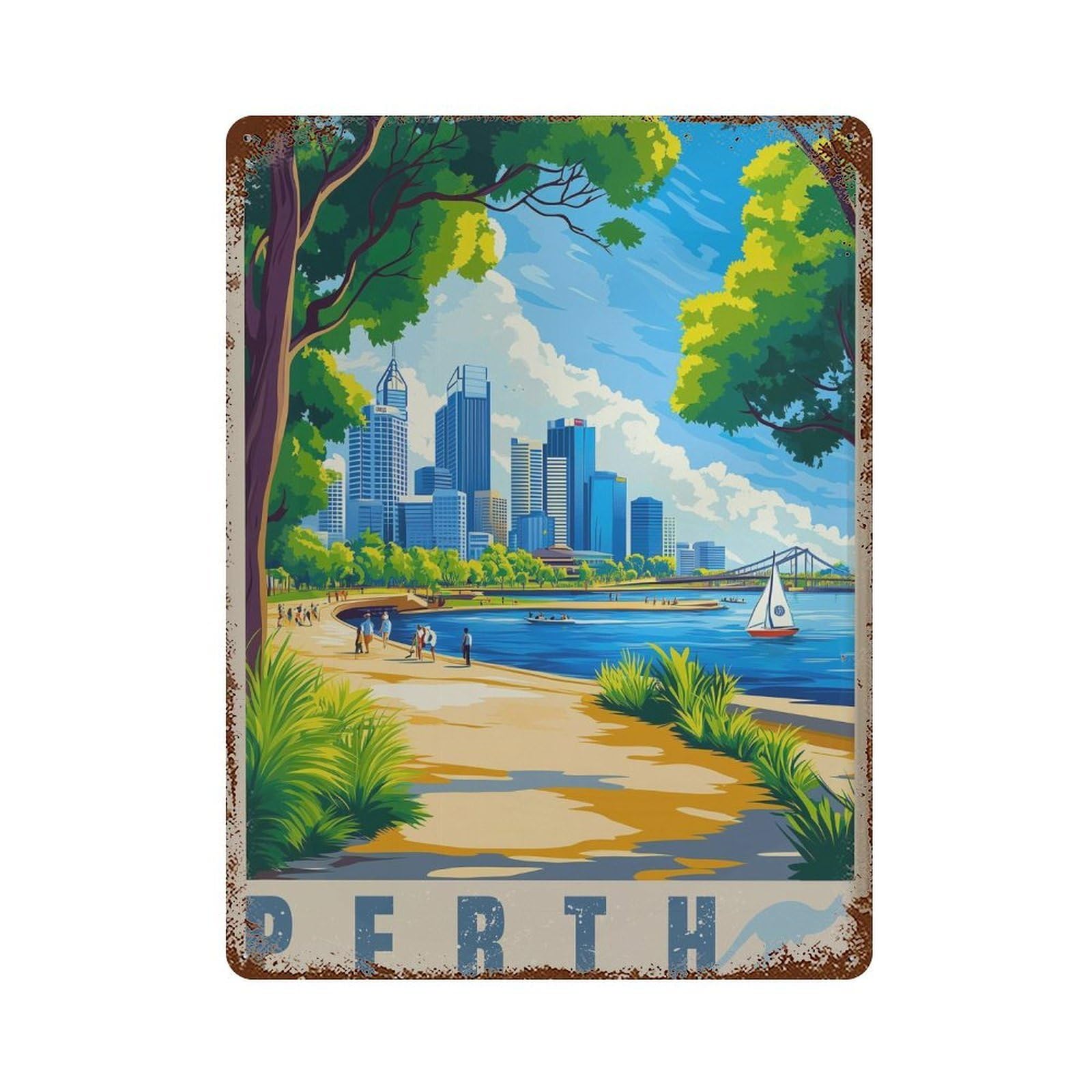 xiaoxiaoshen Perth Australia Travel Modern Wall Decor Art Metal Tin Poster Modern Home Decor Art Home Bar Shop Decorations Vintage Sign 40x30cm