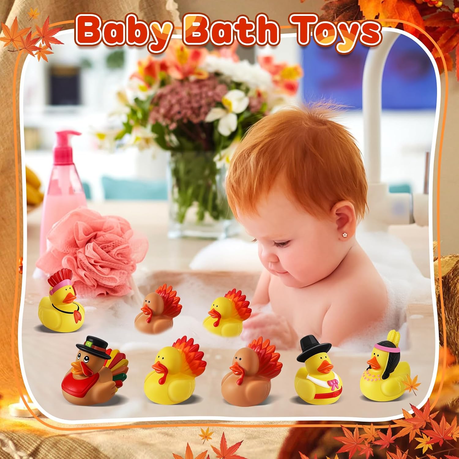 48 Pcs Thanksgiving Rubber Ducks, Thanksgiving Themed Ducks Bulk Turkey Ducks, Thanksgiving Party Favors Supplies for Kids Adults, Fall Duck Bathtub Bathing Toy for Holiday Autumn Table Centerpiece