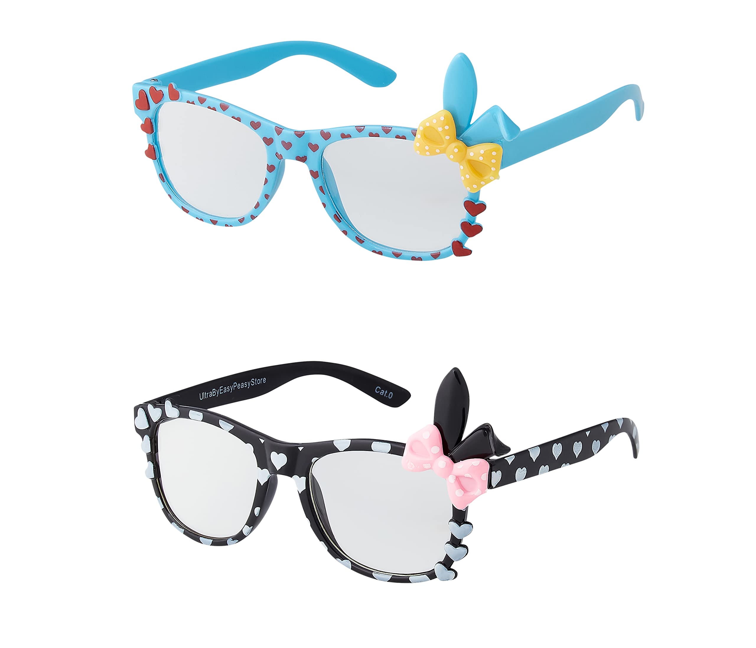 1 Blue 1 Black Bunny Ear Childrens Costume Glasses Classic Clear Lens Glasses Frames Girls Kids Costume Glasses Fancy Dress World Book Day Geek Glasses Hipsters Nerd Style Fake Glasses