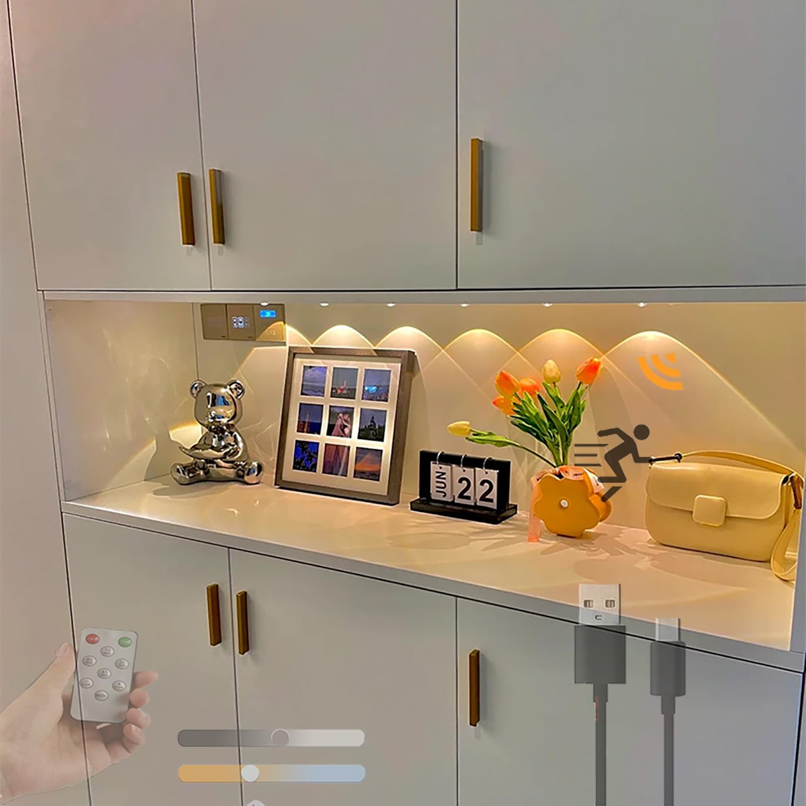 Aplique de Pared LED, lámpara de Pared para Cocina con Sensor de Movimiento, Regulable y con Control Remoto, luminaria inalámbrica para Pasillo y Escalera (100 cm).
