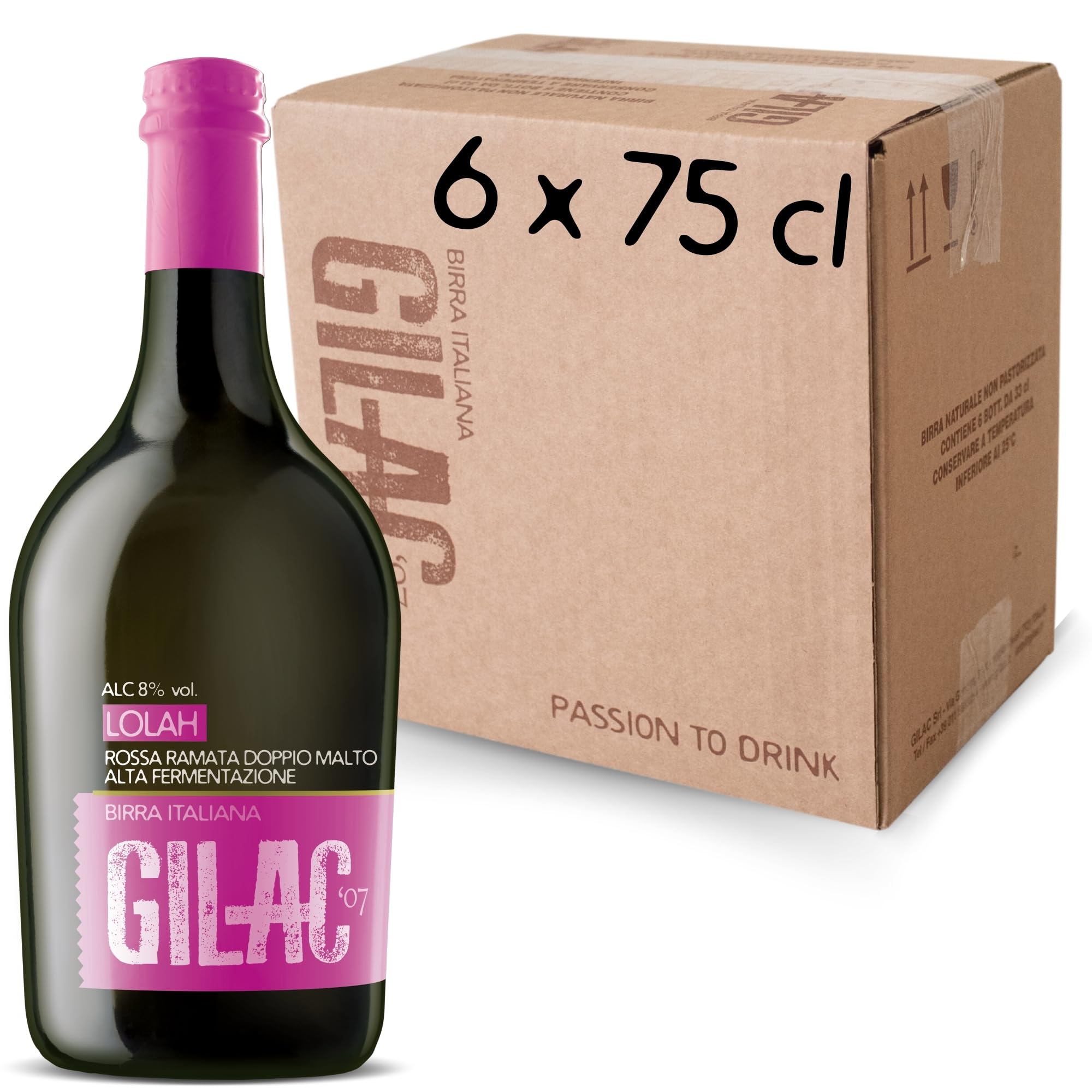 GILAC LOLAH DOUBLE IPA Birra artigianale Doppio Malto 6 Bottiglie da 75 cl, Birra rossa Italiana Non Filtrata e Non Pastorizzata, Birre Artigianali Confezioni Regalo - Gradazione Alcolica 8% Vol