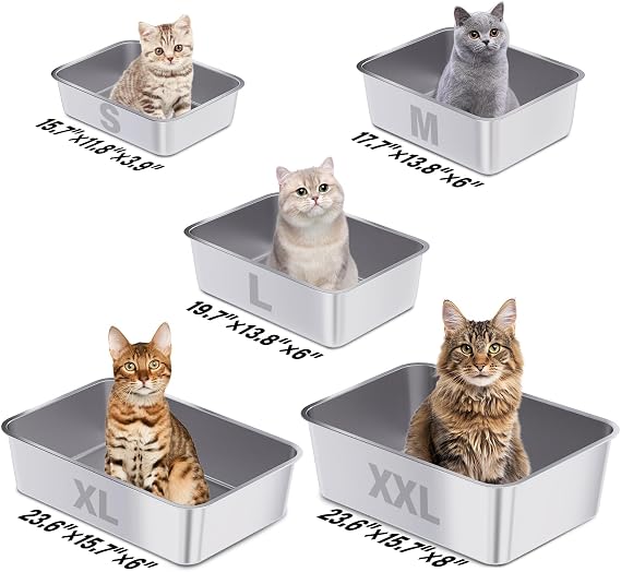 Stainless Steel Cat Litter Box, XXL Metal Litter Box 2 Pack