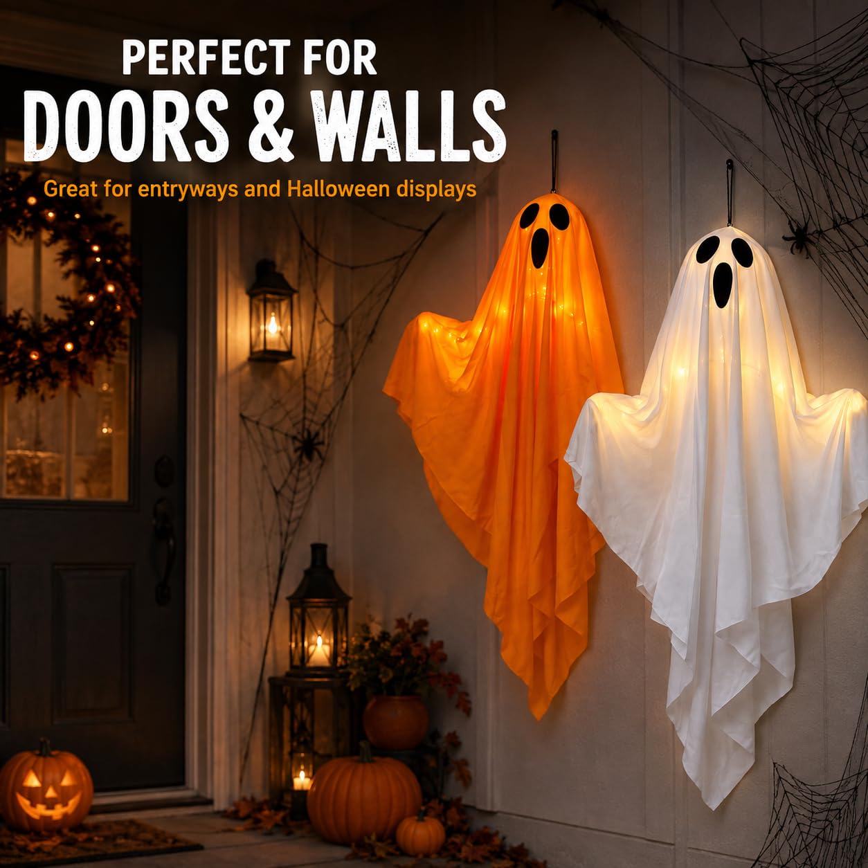 Decoración de Fantasma de Halloween,Fantasma Colgante Iluminado para Puerta