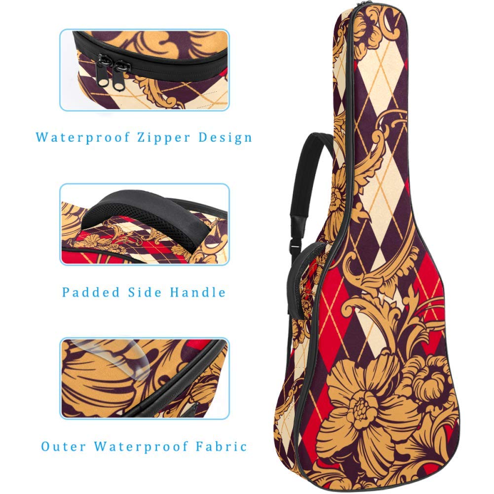 Gitarren-Gigbag, wasserdicht, mit Reißverschluss, weicher Gitarren-Rucksack, Bass-, Akustik- und Konzertgitarren-Tasche, volle Blüte