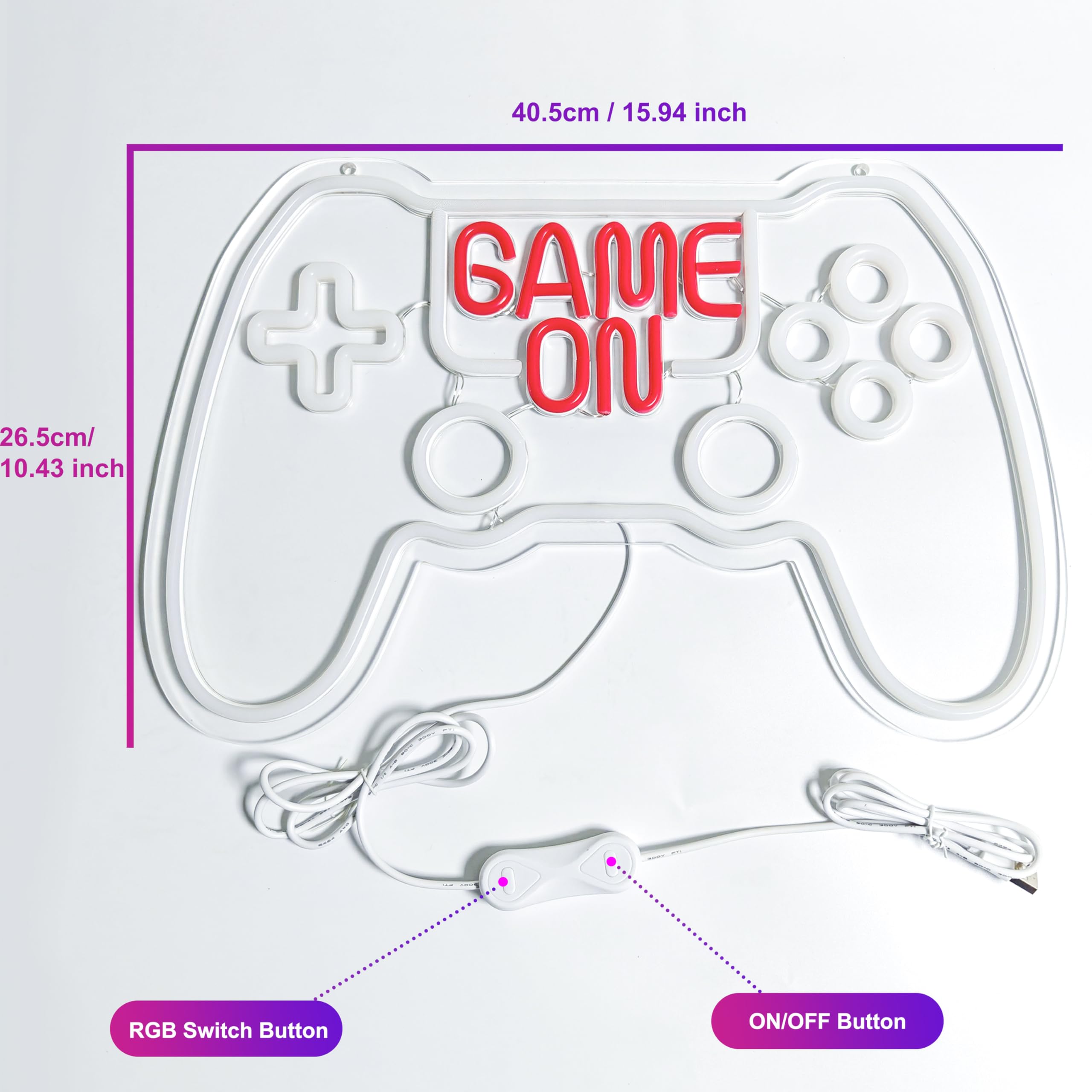 RGB Game Controller Neon Sign Game On LED Light for Gaming Room Decor Gamer Gift USB Powered with Dimmer Gamer Light for Teen Boys Camera da letto Decorazione