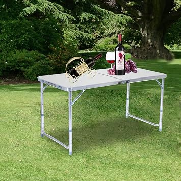 U-Kiss Folding Picnic Table 4 Foot Aluminum 4ft Foldable Table Height Adjustable Multipurpose Rectangle Table with Carry Handle for Indoor Outdoor Picnic Camping